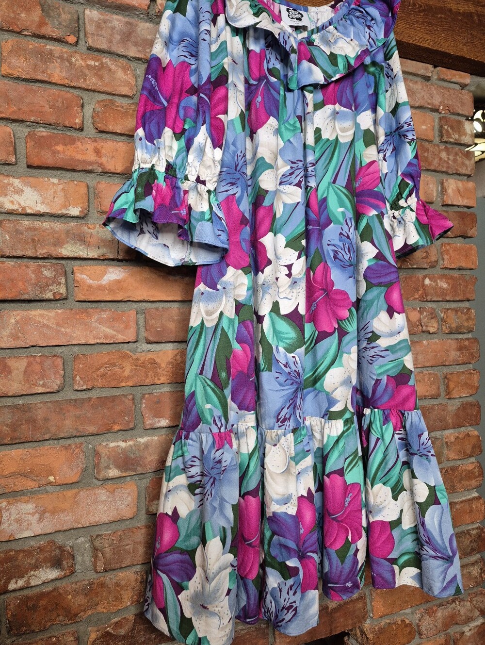 Hilo Hattie Made in Hawaii Tropical Floral Ruffle Muumuu Midi Dress 2XL - Picture 2 of 7